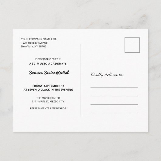 Carte Postale Ligne Dessin Grand Piano Considérant Enregistrer l (Dos)