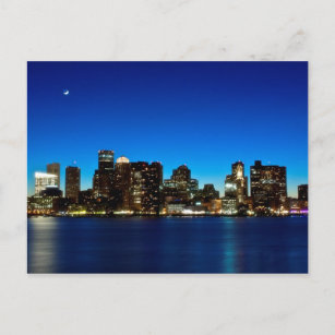 Carte Postale Ligne d'horizon de Boston avec lune