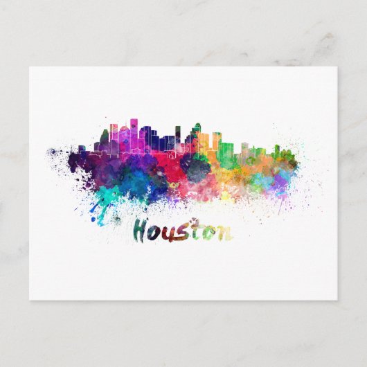 Carte Postale Ligne d'horizon de Houston en aquarelle (Devant)