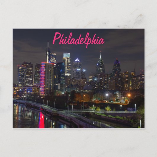 Carte Postale Ligne d'horizon de Philadelphie la nuit (Devant)