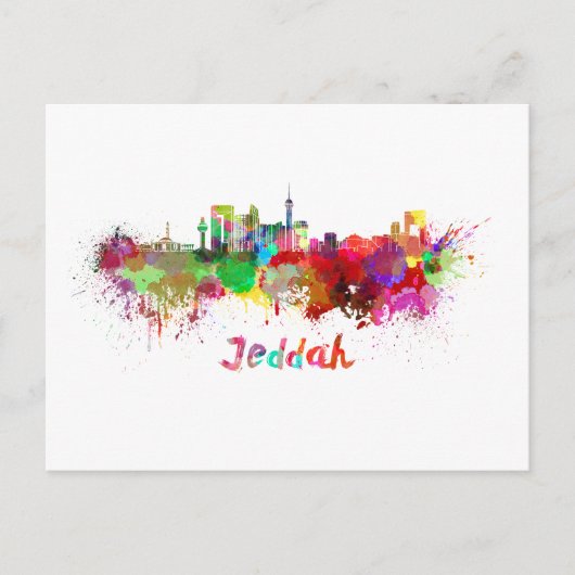 Carte Postale Ligne d'horizon Jeddah en aquarelle (Devant)