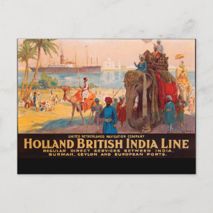 Carte Postale Ligne d'Inde, propriétaire sur un éléphant au bord