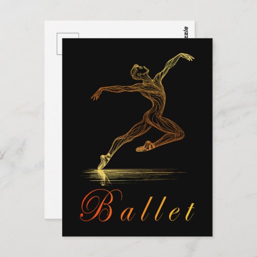 Carte Postale Ligne d'or Ballet Danseuse masculine Illustration (Devant / Derrière)