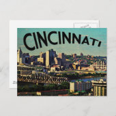 Carte Postale Ligne Skyline Cincinnati vintage (Devant / Derrière)