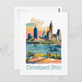 Carte Postale Ligne Skyline Cleveland Ohio (Devant / Derrière)