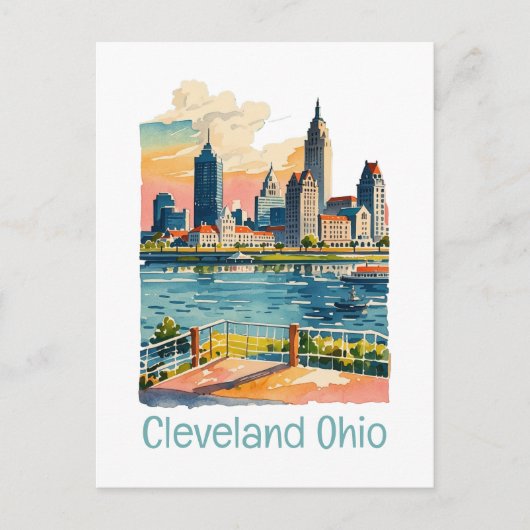 Carte Postale Ligne Skyline Cleveland Ohio (Devant)