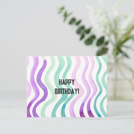 Carte Postale Lignes d'aquarelles violettes et vertes (Debout devant)