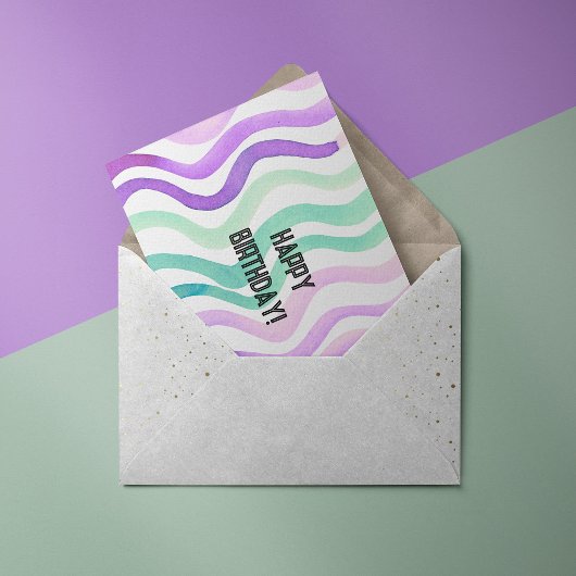 Carte Postale Lignes d'aquarelles violettes et vertes