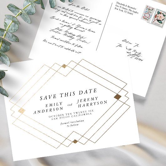 Carte Postale Lignes Gold Noir Blanc Enregistrer Le Mariage Date