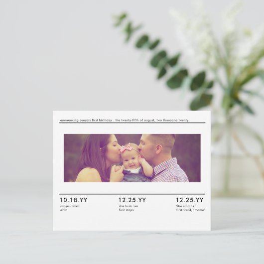 Carte Postale Lignes simples Jalons de bébé Faire-part photo (Debout devant)