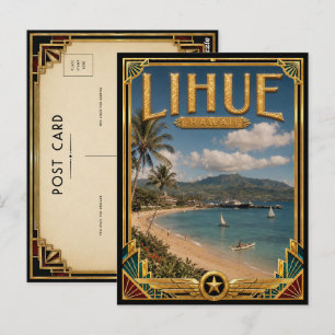 Carte Postale Lihue Hawaii Art Déco Vintage Âge d'Or