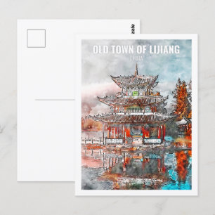 Carte Postale Lijiang Chine célèbre Voyage Aquarelle croquis