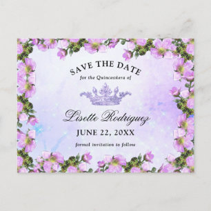 Carte Postale Lilac Purple Floral Quinceanera Enregistrer La Dat
