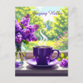 Carte Postale Lilacs et café violets | Je dis bonjour (Devant)