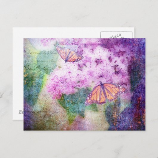 Carte postale Lilacs et papillons texturés (Devant / Derrière)