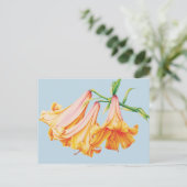 Carte Postale Lilies orange sur fond bleu au crayon aquarelle (Debout devant)