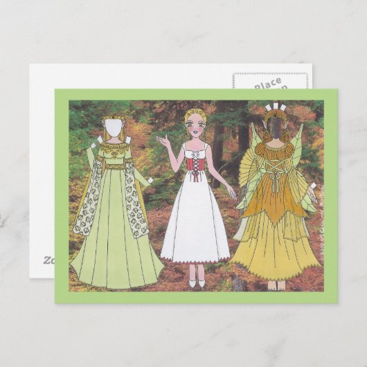 Carte Postale Lily joue une poupée en papier d'elfe en bois (Devant / Derrière)