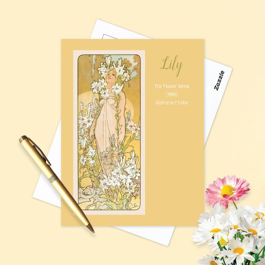 Carte Postale Lily série de fleurs Alphonse Mucha
