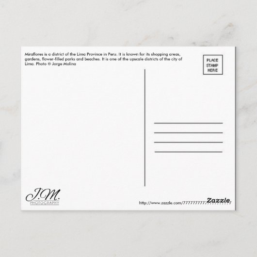 Carte Postale Lima, Pérou, district de Miraflores, S.A. (Dos)