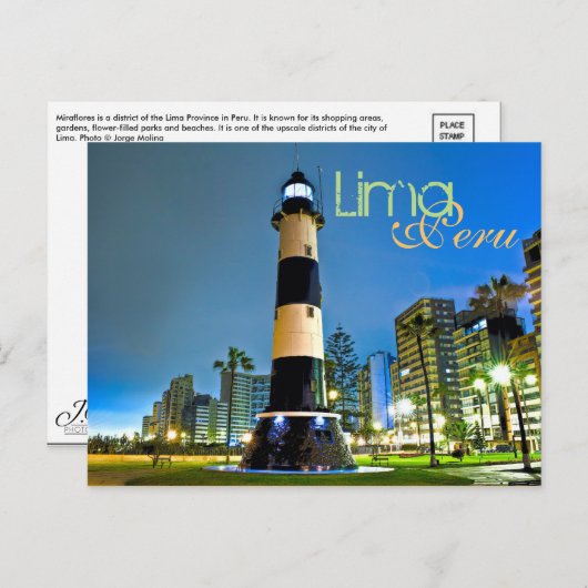 Carte Postale Lima, Pérou, district de Miraflores, S.A. (Devant / Derrière)