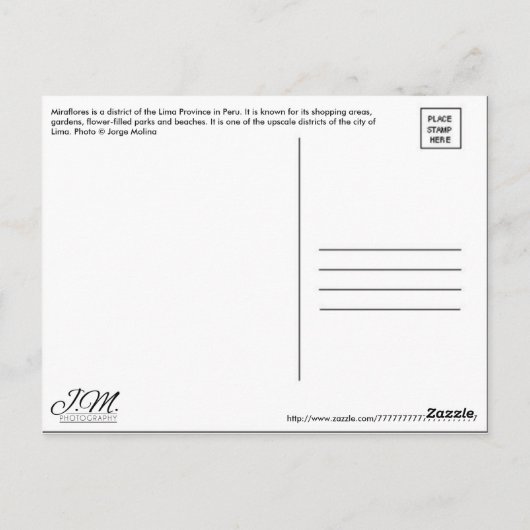 Carte Postale Lima, Pérou, district de Miraflores, S.A. (Dos)