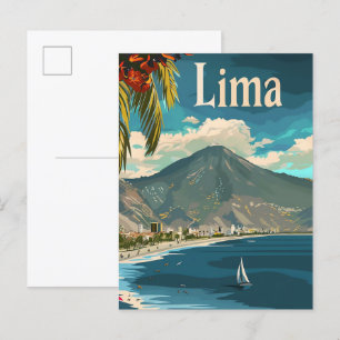 Carte Postale Lima Pérou Vintage Retro Voyage Illustration