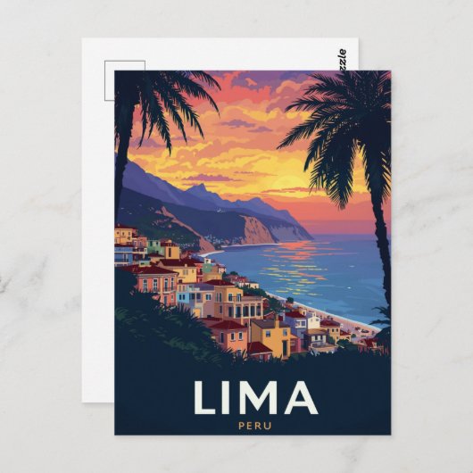 Carte Postale Lima Peru Coast Sunset Palm Trees (Devant / Derrière)