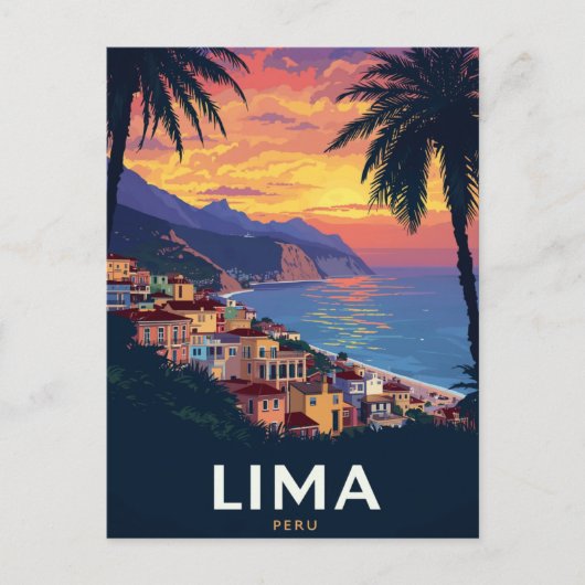 Carte Postale Lima Peru Coast Sunset Palm Trees (Devant)