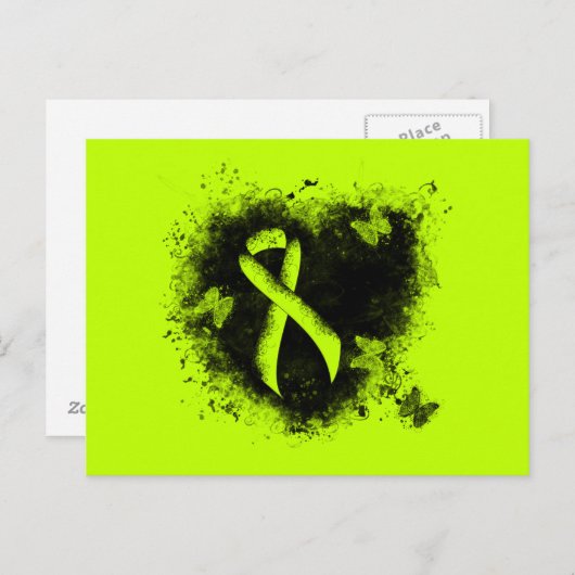 Carte Postale Lime Green Awareness Ribbon Grunge Heart (Devant / Derrière)