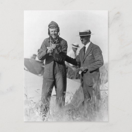 Carte Postale Lindbergh et Wright - Avion en panne (Devant)