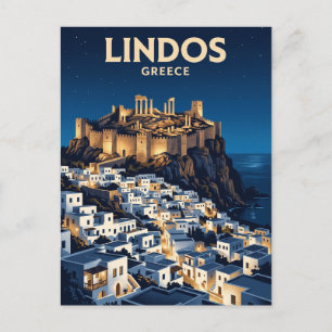 Carte Postale Lindos la nuit Grèce