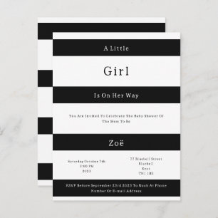 Carte Postale Linear Chic Black and White Stripes Baby Invite
