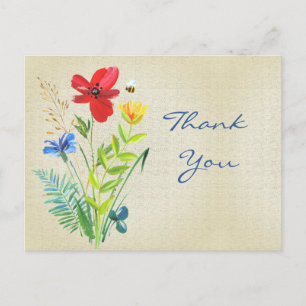 Carte Postale Linge avec Bouquet de Fleurs Peintes Merci