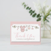Carte Postale Linge de bébé rose bébé Shower Merci (Debout devant)