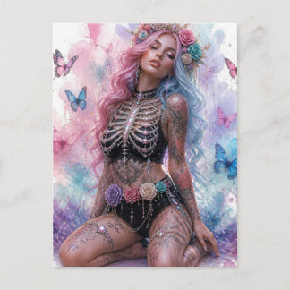 Carte Postale Lingerie noir sexy avec os Dame gothique