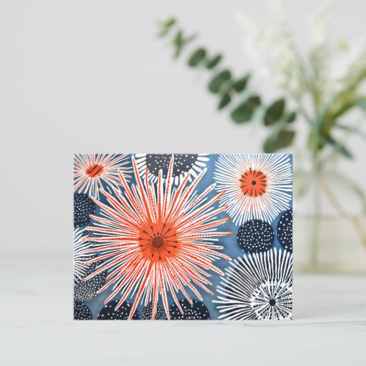 Carte Postale Linocut de divers oursins sur un bleu (Debout devant)