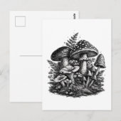 Carte Postale Linogravure de champignons forestiers vintage (Devant / Derrière)