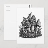 Carte Postale Linogravure de champignons forestiers vintage (Devant / Derrière)