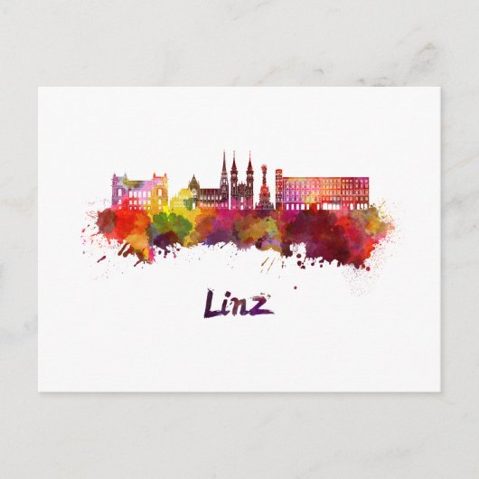 Carte Postale Linz skyline in watercolor (Devant)