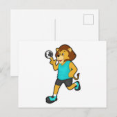 Carte Postale Lion à joueur de handball avec ballon de handball (Devant / Derrière)