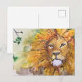 Carte postale Lion aquarelle (Devant / Derrière)
