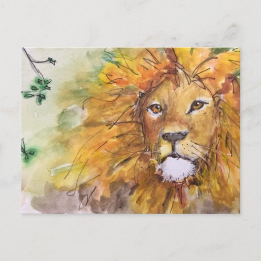 Carte postale Lion aquarelle (Devant)