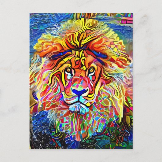 Carte Postale Lion Art Bold Abstrait Portrait Peinture (Devant)