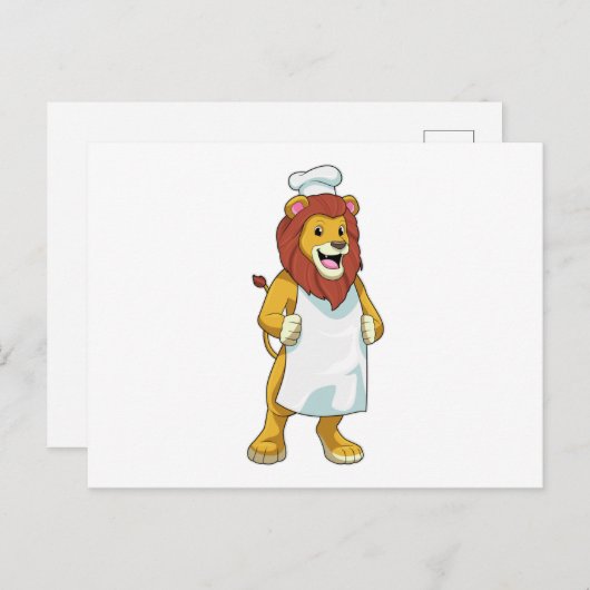 Carte Postale Lion as Cook with Chef Cooking apron (Devant / Derrière)