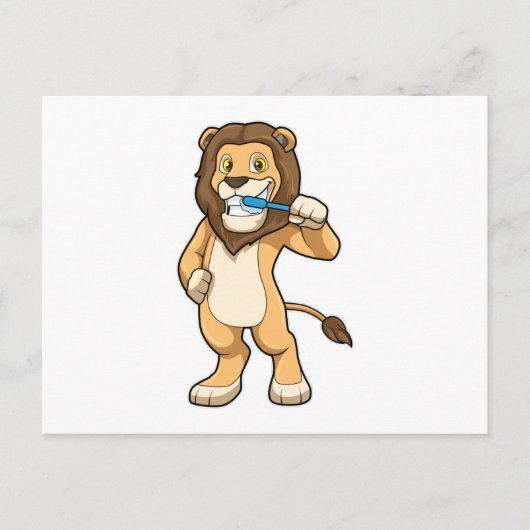 Carte Postale Lion avec brosse à dents (Devant)