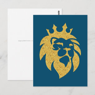 Carte Postale Lion Avec Couronne - Style Or 1