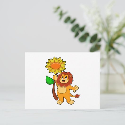 Carte Postale Lion avec fleur tournesol (Debout devant)