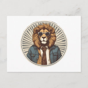 Carte Postale Lion avec lunettes de soleil