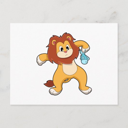 Carte Postale Lion avec poisson (Devant)