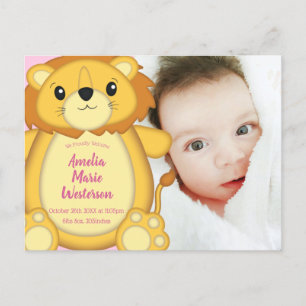 Carte Postale Lion Baby shower rose
